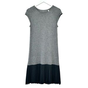 Iisli Gray Cashmere Knit Midi Sweater Dress with Black Pleated Ruffle Hem sz M